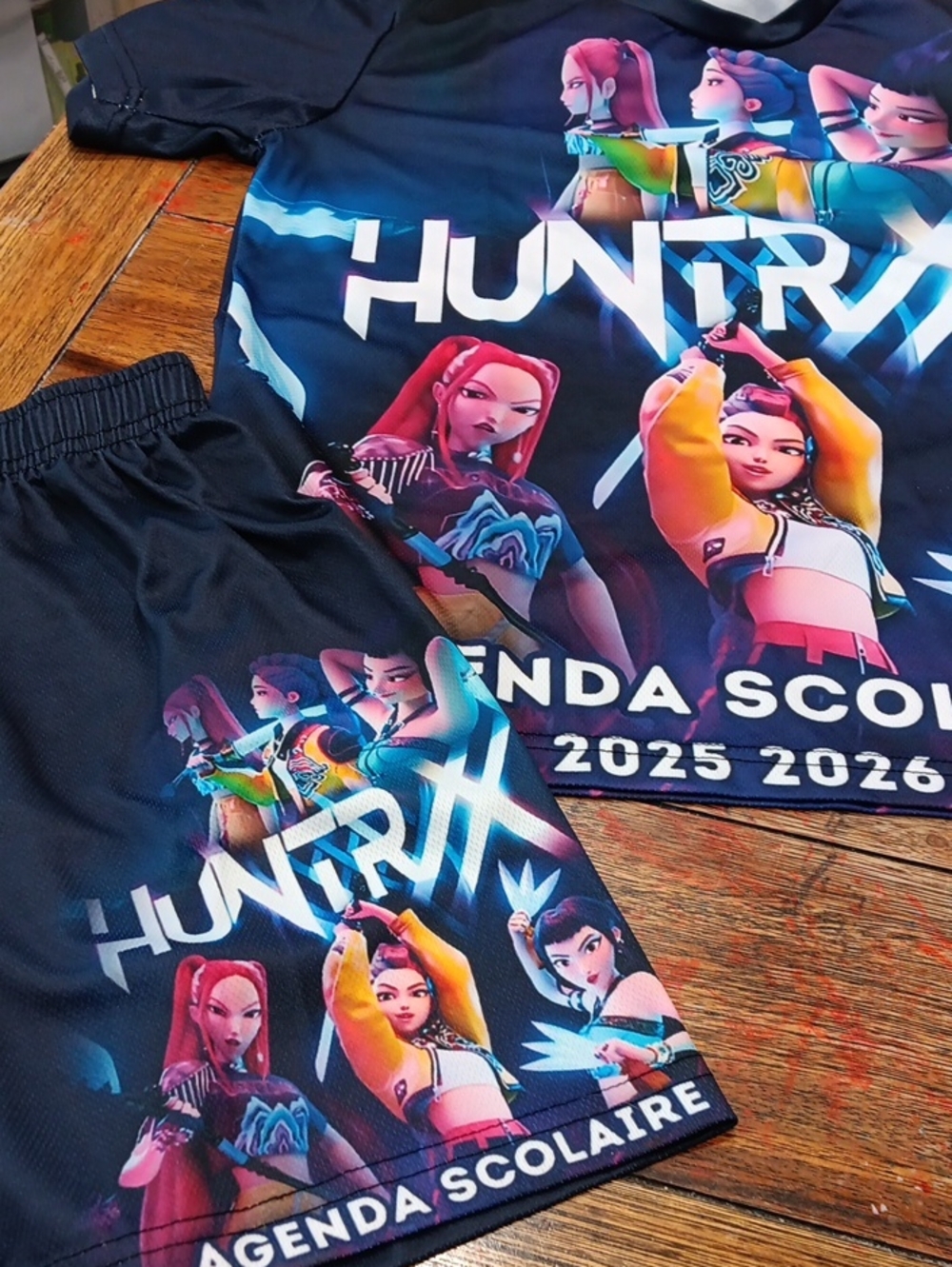 Kids' Graphic Shorts and Tee Set - Black with Neon Characters Demon Hunters